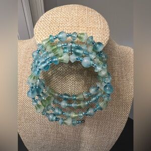 Light Blue/Sea Foam Green Wrap Around Beaded Bracelet